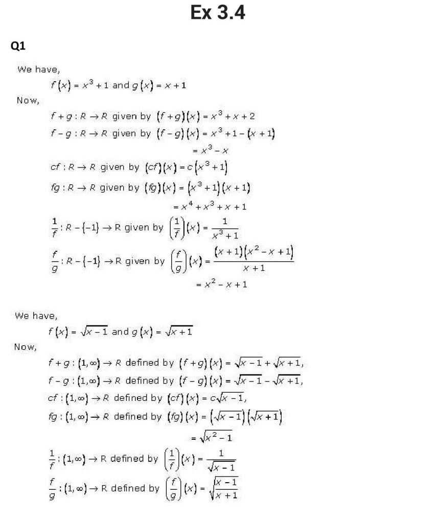 NCERT Solutions Class 11 Mathematics RD Sharma Functions
