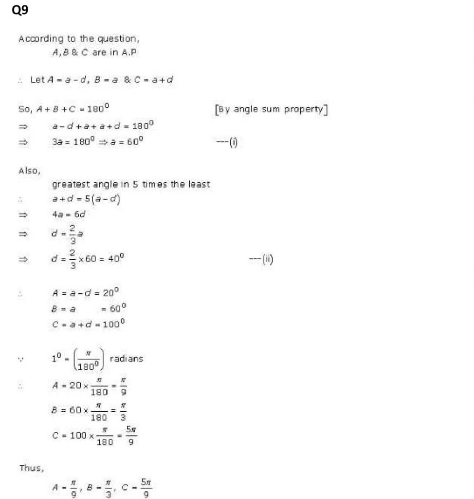 NCERT Solutions Class 11 Mathematics RD Sharma measurement of angles