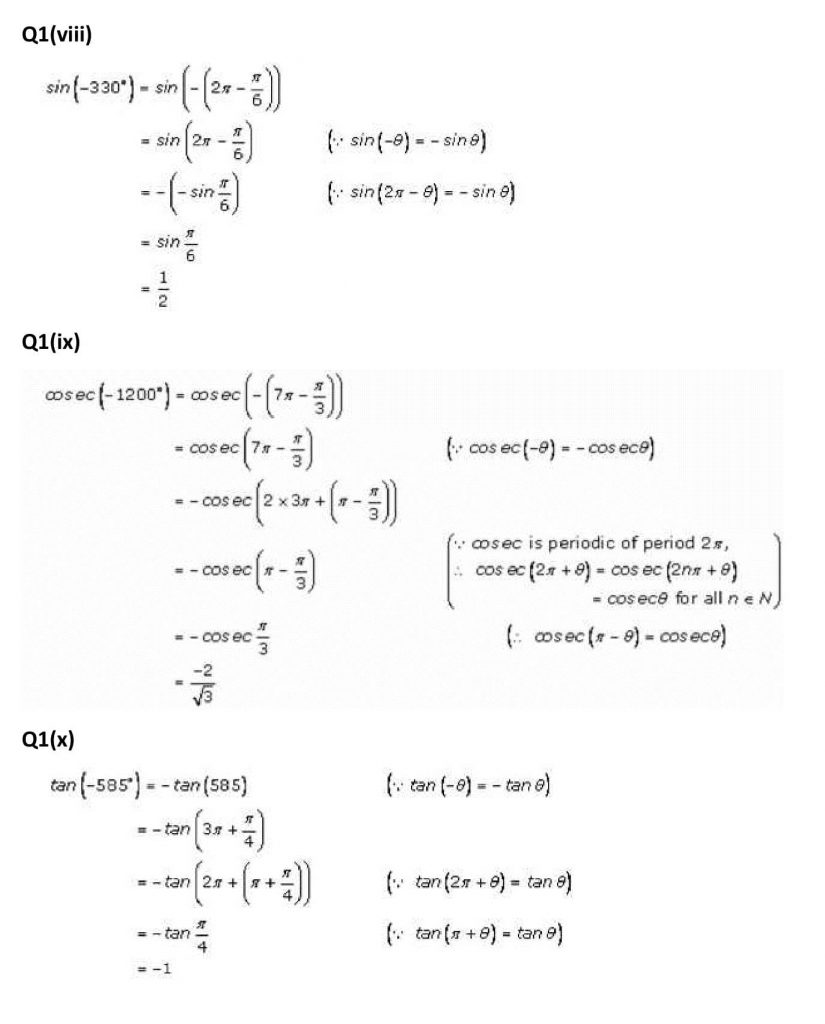 NCERT Solutions Class 11 Mathematics RD Sharma Trigonometric Functions