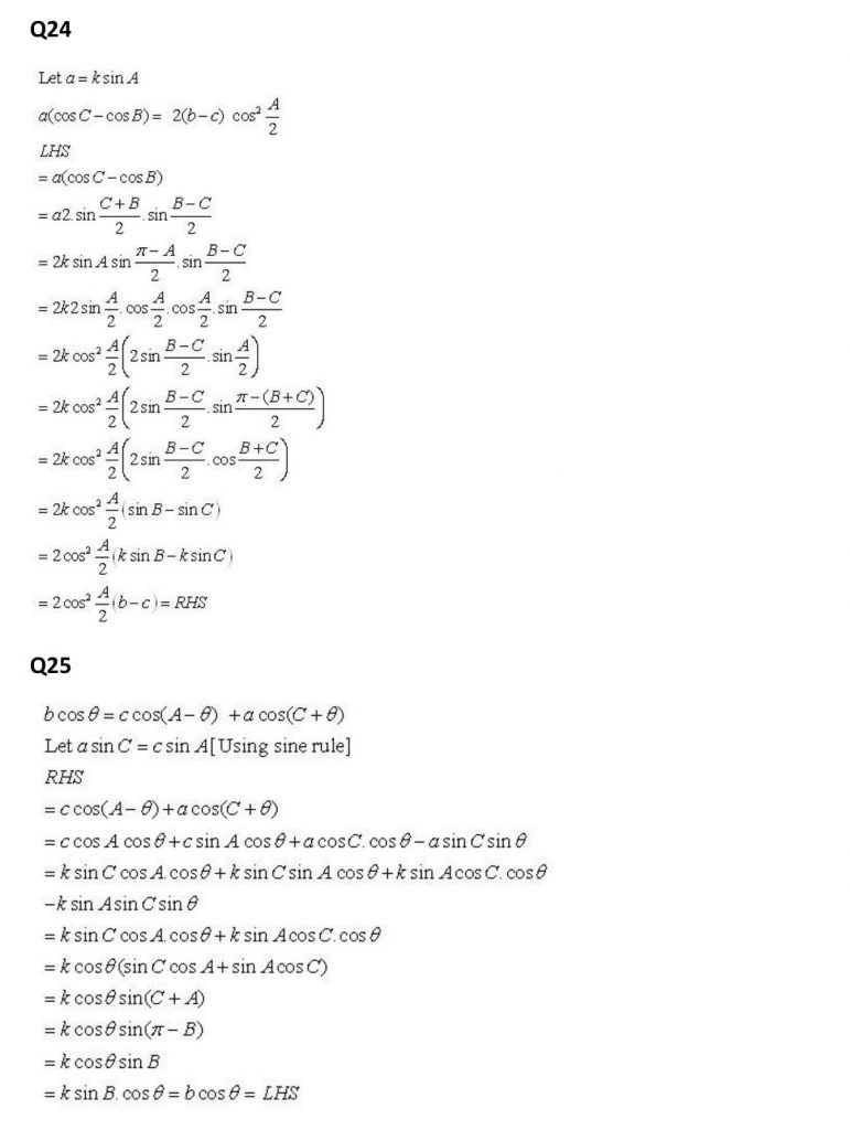 NCERT Solutions Class 11 Mathematics RD Sharma Sine and Cosine Formulae and Their Applications