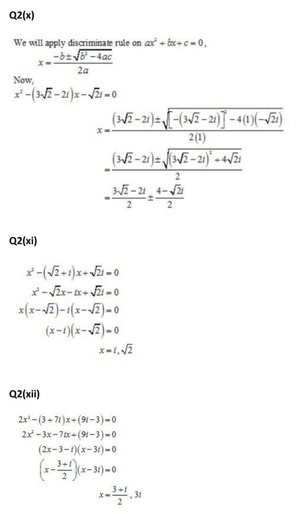 NCERT Solutions Class 11 Mathematics RD Sharma Quadratic Equations