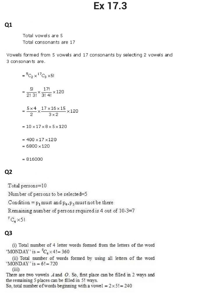 NCERT Solutions Class 11 Mathematics RD Sharma Combinations-