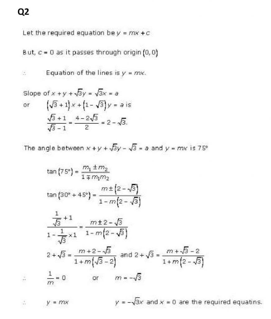 NCERT Solutions Class 11 Mathematics RD Sharma The Straight Lines-