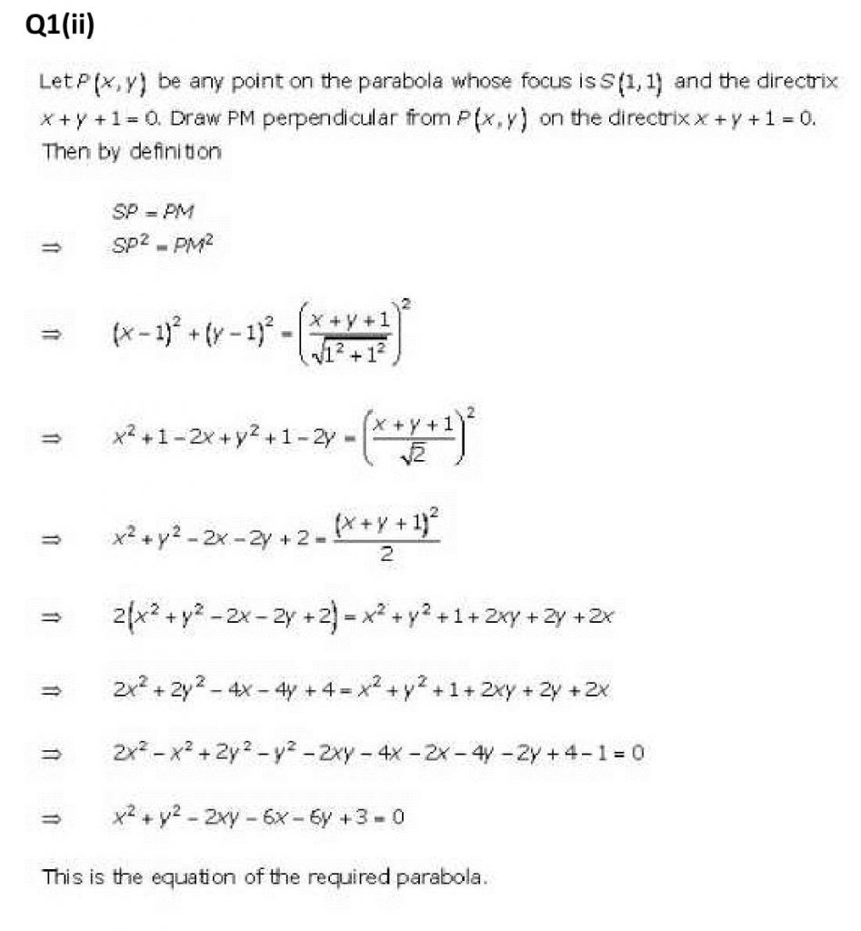 NCERT Solutions Class 11 Mathematics RD Sharma Parabola-