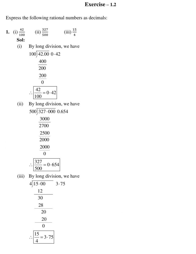 NCERT Solutions Class 9 Mathematics RD Sharma Number system