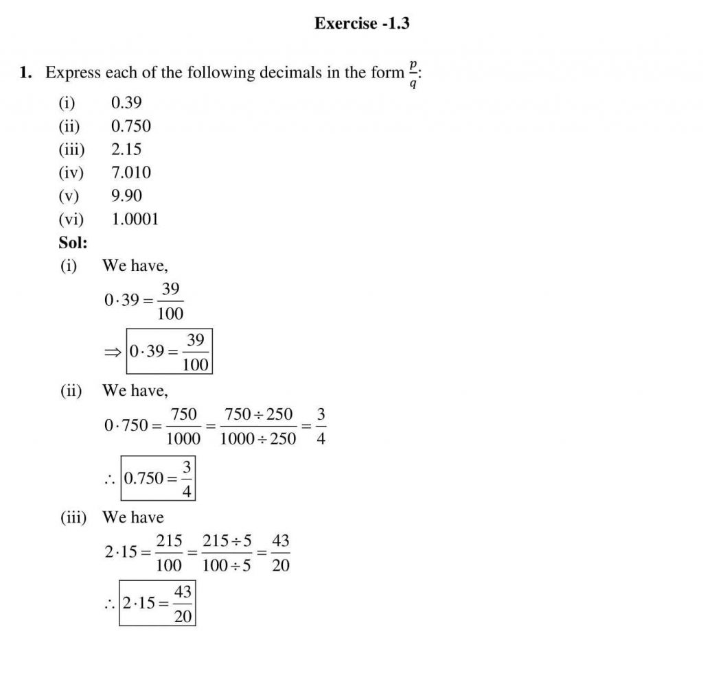 NCERT Solutions Class 9 Mathematics RD Sharma Number system