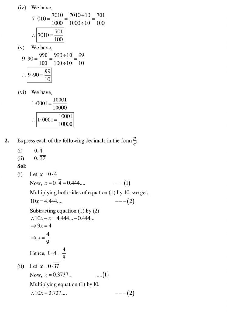 NCERT Solutions Class 9 Mathematics RD Sharma Number system