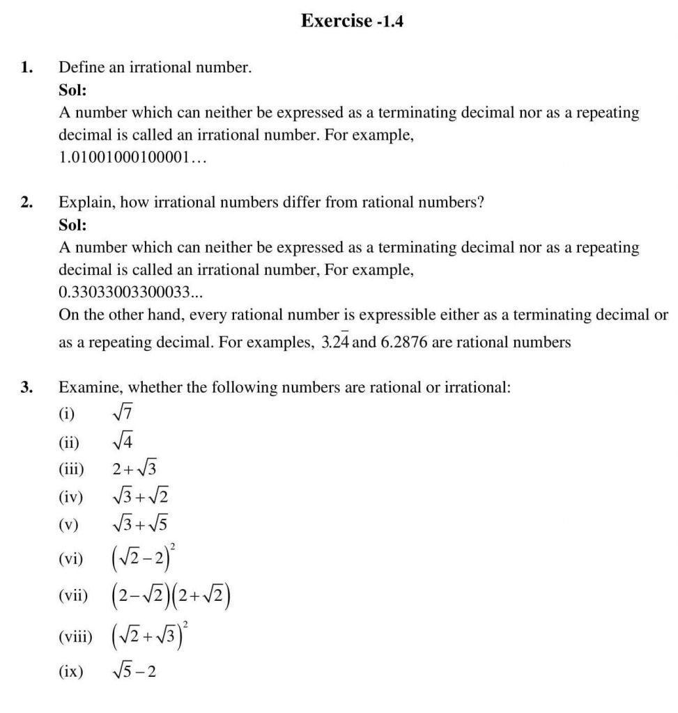 NCERT Solutions Class 9 Mathematics RD Sharma Number Systems Exercise 1 ...