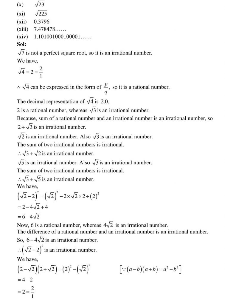 NCERT Solutions Class 9 Mathematics RD Sharma Number system