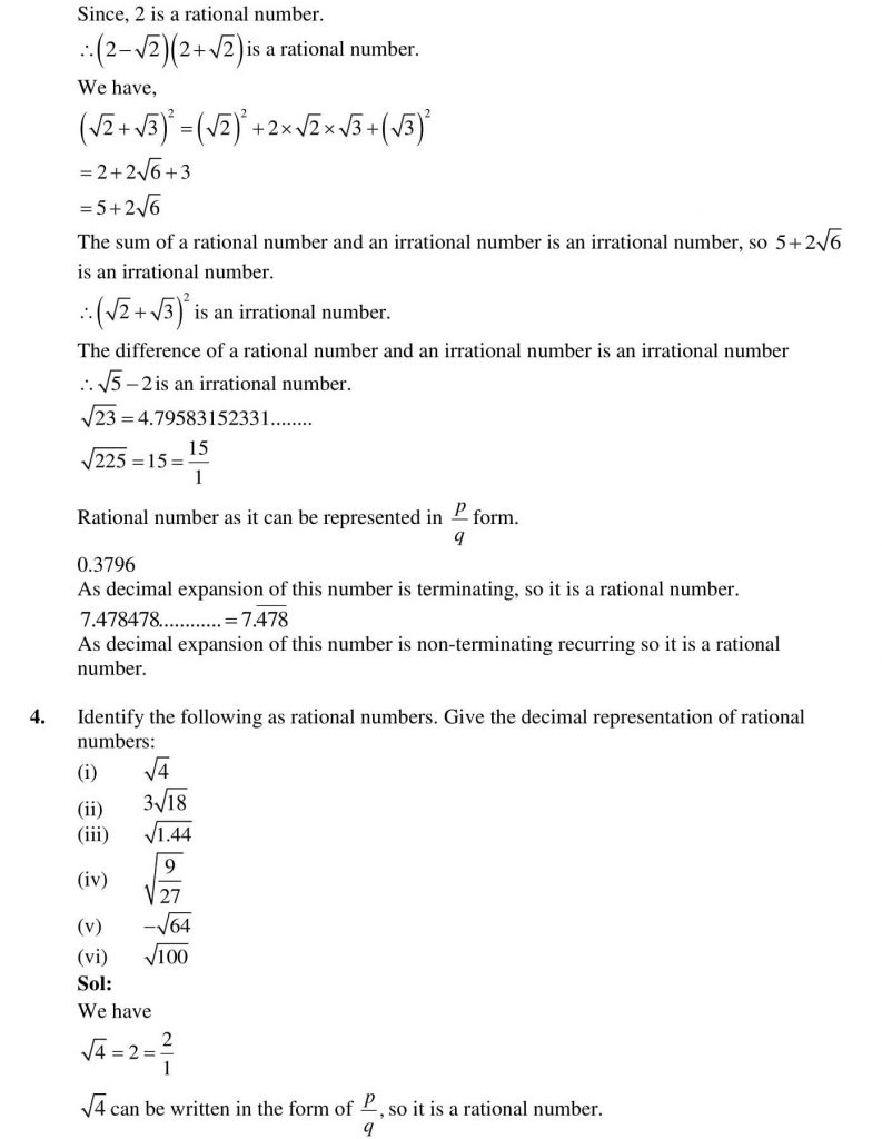 NCERT Solutions Class 9 Mathematics RD Sharma Number system