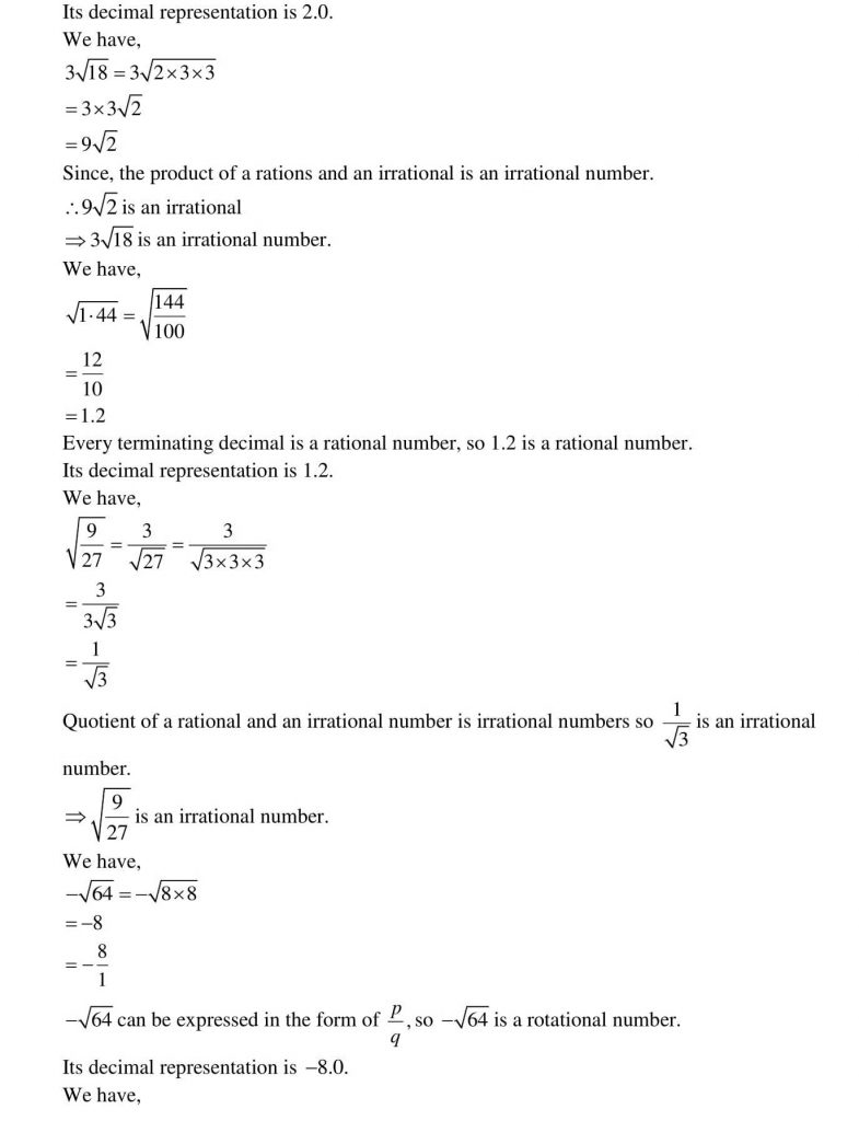 NCERT Solutions Class 9 Mathematics RD Sharma Number Systems Exercise 1 ...