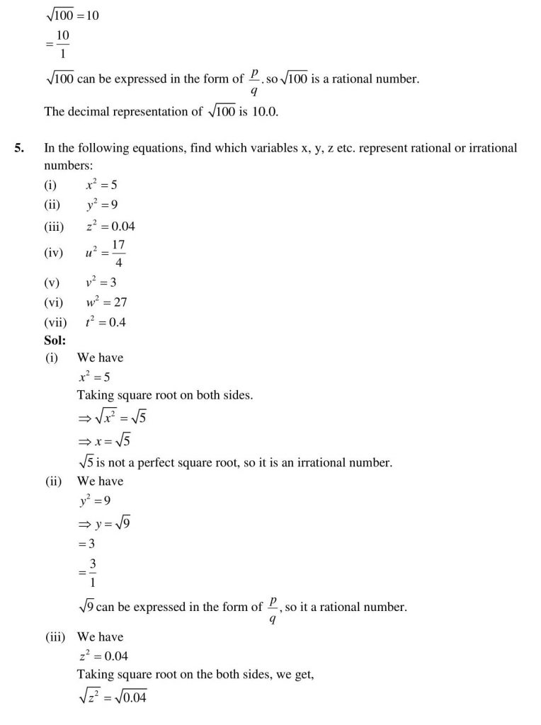 NCERT Solutions Class 9 Mathematics RD Sharma Number system