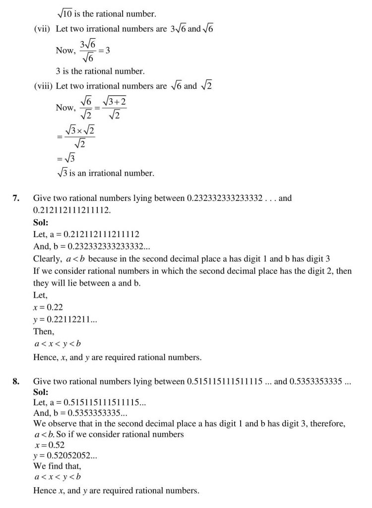 NCERT Solutions Class 9 Mathematics RD Sharma Number system