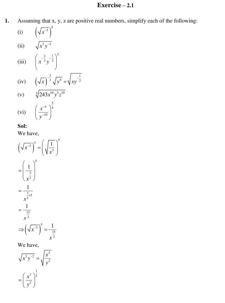 NCERT Solutions Class 9 Mathematics RD Sharma Exponents of Real Numbers