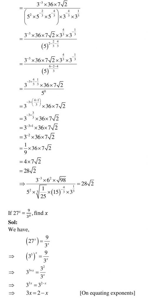 NCERT Solutions Class 9 Mathematics RD Sharma Exponents of Real Numbers