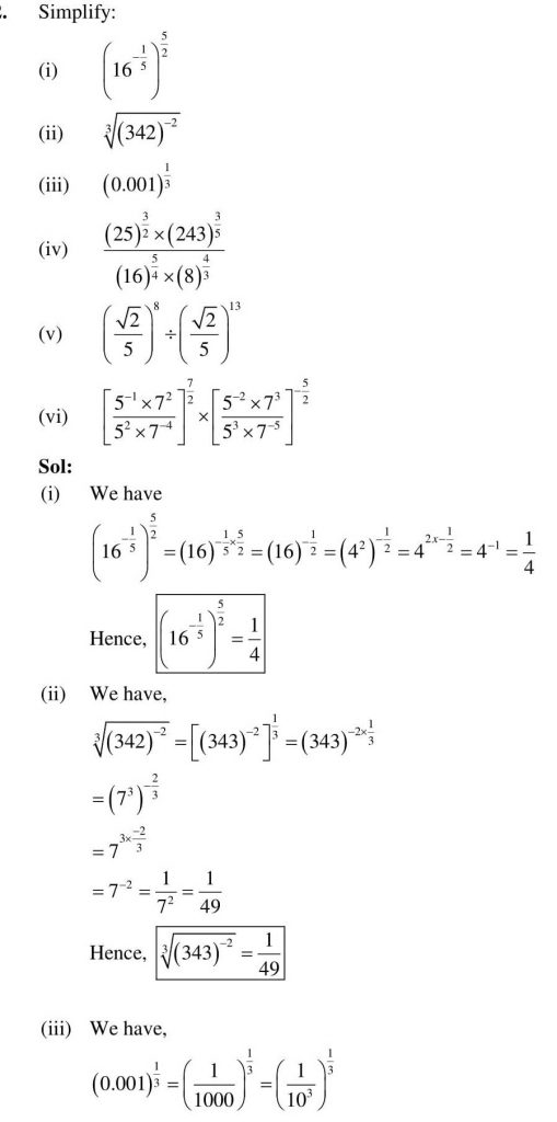 NCERT Solutions Class 9 Mathematics RD Sharma Exponents of Real Numbers
