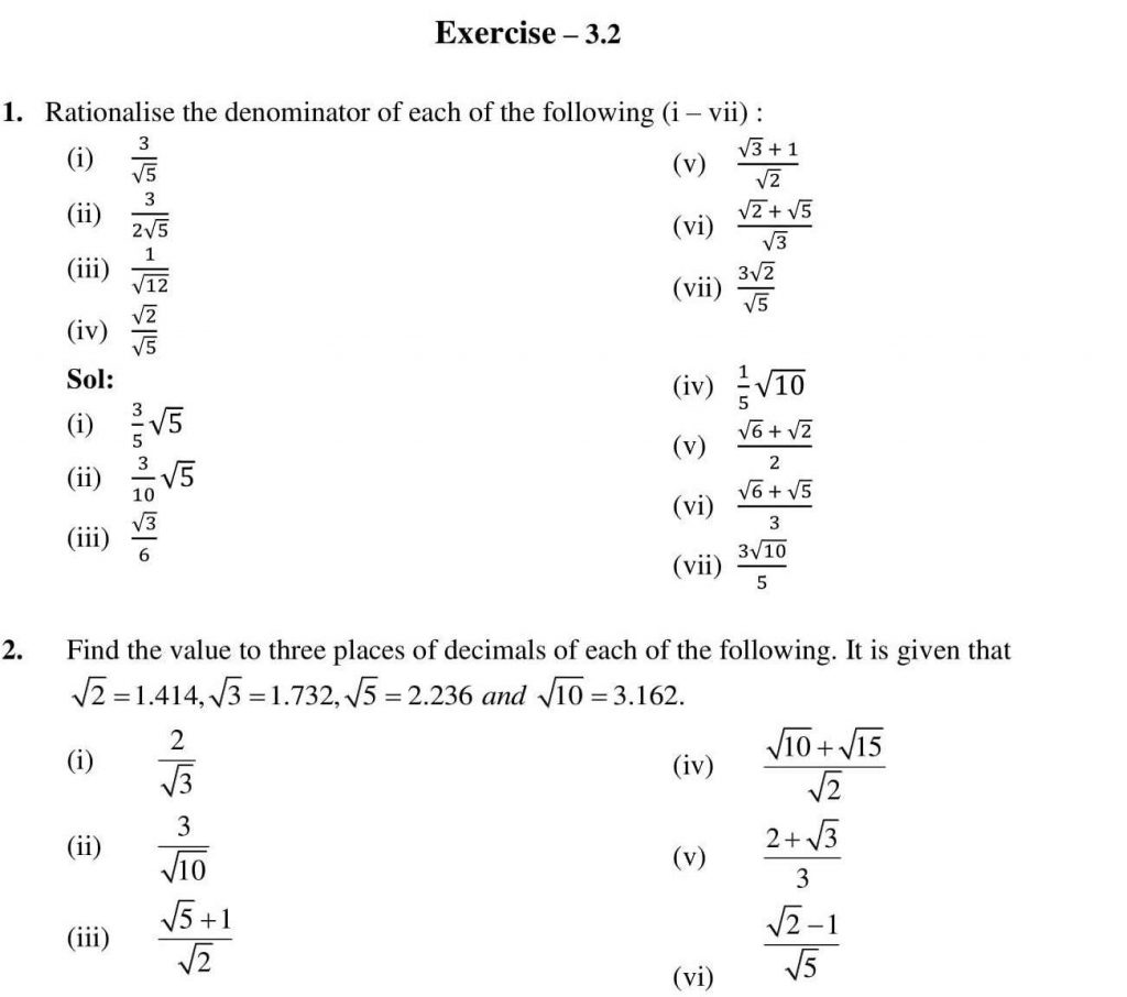 NCERT Solutions Class 9 Mathematics RD Sharma Rationalisation