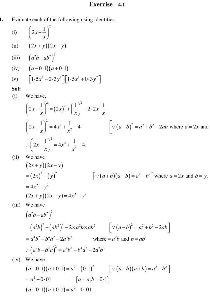 NCERT Solutions Class 9 Mathematics RD Sharma Algebraic Identities