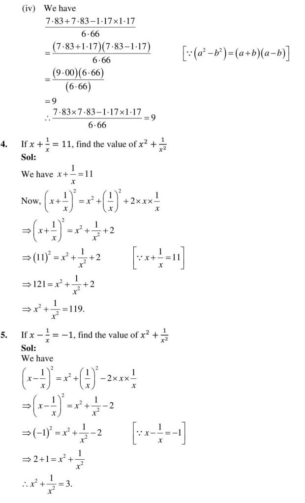 NCERT Solutions Class 9 Mathematics RD Sharma Algebraic Identities