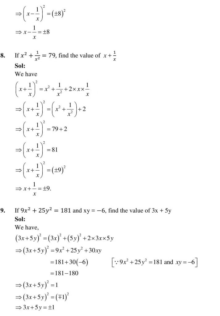 NCERT Solutions Class 9 Mathematics RD Sharma Algebraic Identities