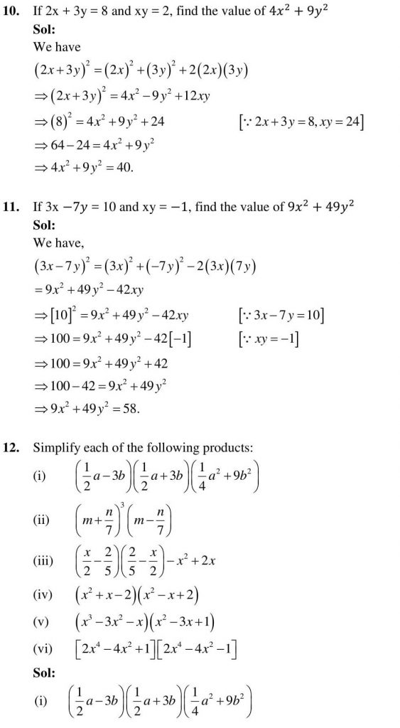 NCERT Solutions Class 9 Mathematics RD Sharma Algebraic Identities