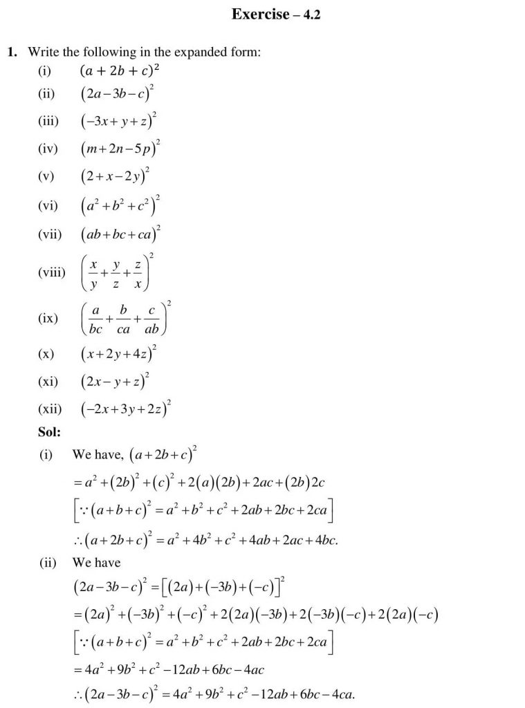 NCERT Solutions Class 9 Mathematics RD Sharma Algebraic Identities