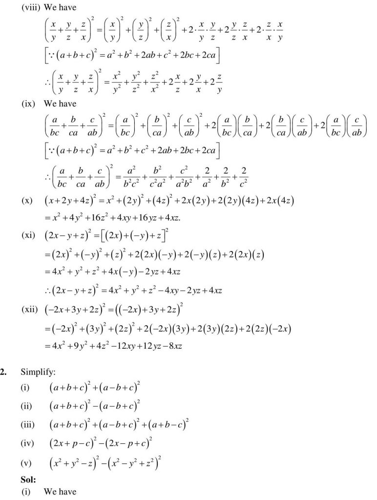 NCERT Solutions Class 9 Mathematics RD Sharma Algebraic Identities