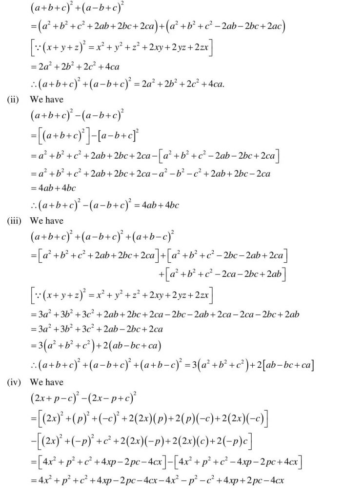 NCERT Solutions Class 9 Mathematics RD Sharma Algebraic Identities