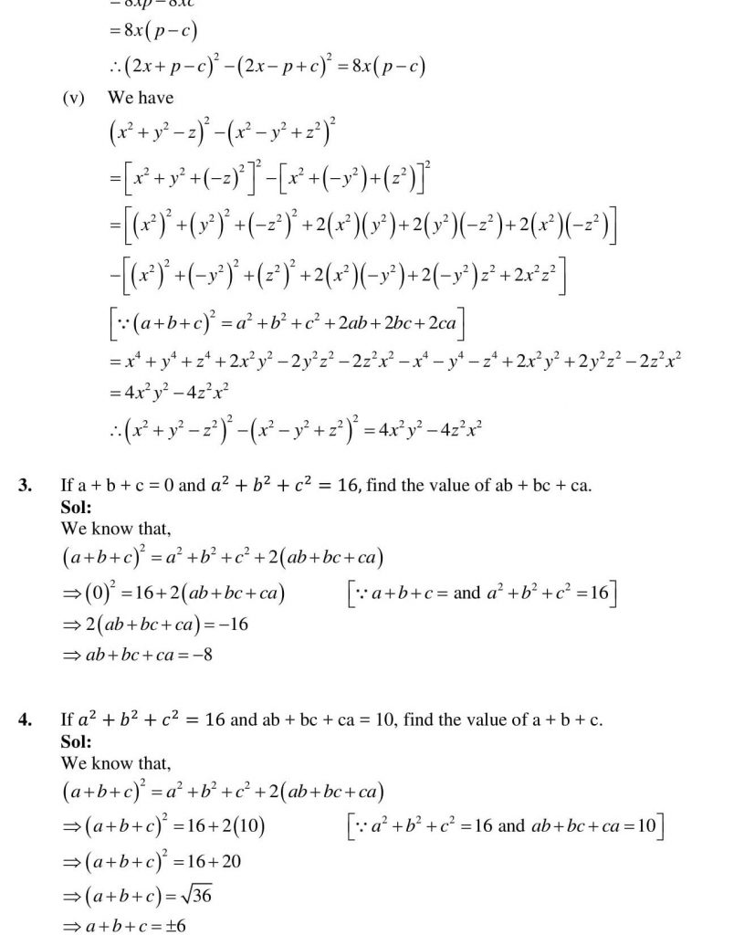 NCERT Solutions Class 9 Mathematics RD Sharma Algebraic Identities