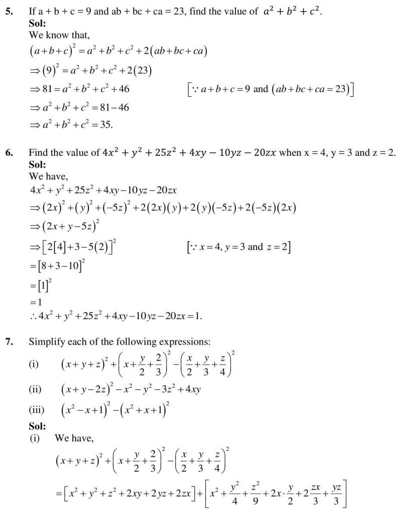 NCERT Solutions Class 9 Mathematics RD Sharma Algebraic Identities