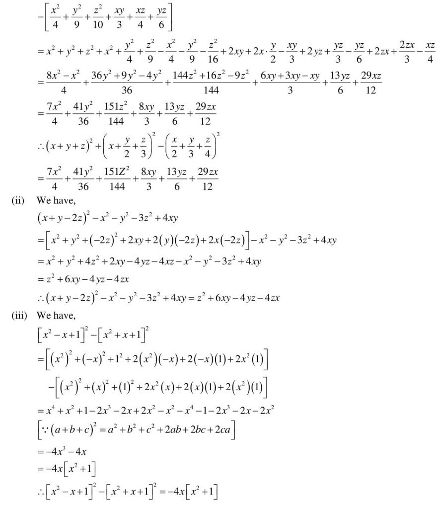 NCERT Solutions Class 9 Mathematics RD Sharma Algebraic Identities