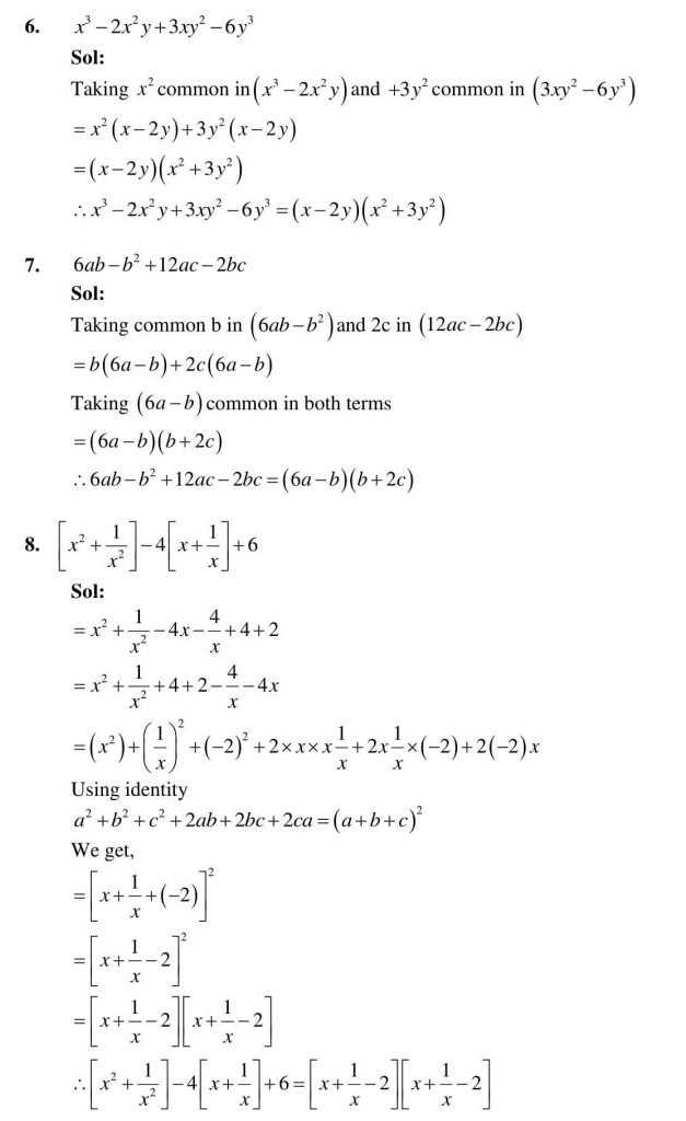 NCERT Solutions Class 9 Mathematics RD Sharma Factorisation of Algebraic Expressions