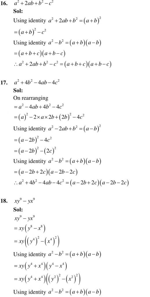 NCERT Solutions Class 9 Mathematics RD Sharma Factorisation of Algebraic Expressions