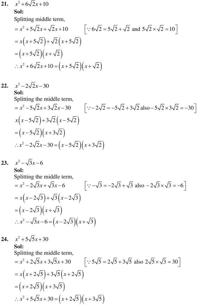 NCERT Solutions Class 9 Mathematics RD Sharma Factorisation of Algebraic Expressions