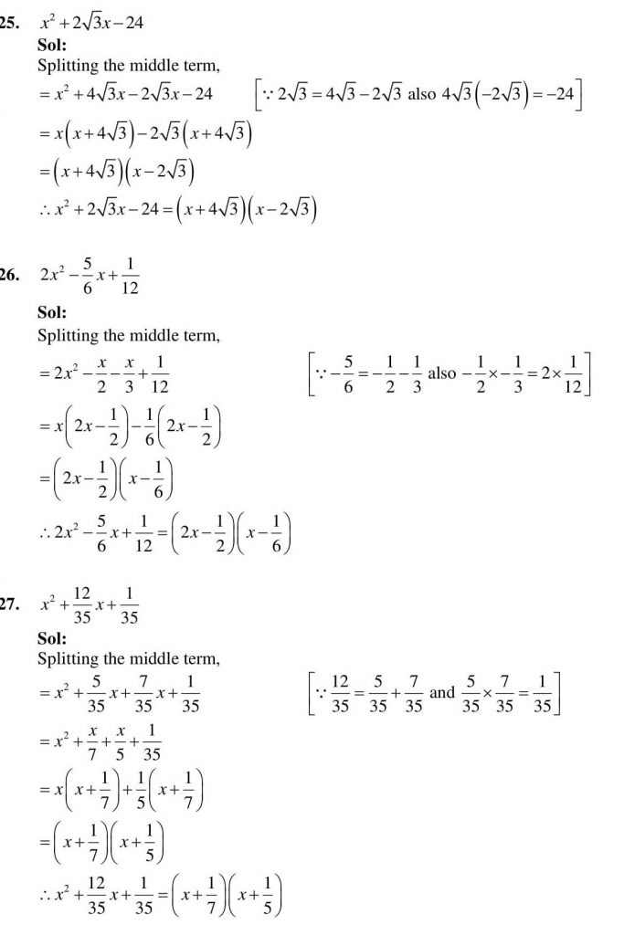 NCERT Solutions Class 9 Mathematics RD Sharma Factorisation of Algebraic Expressions