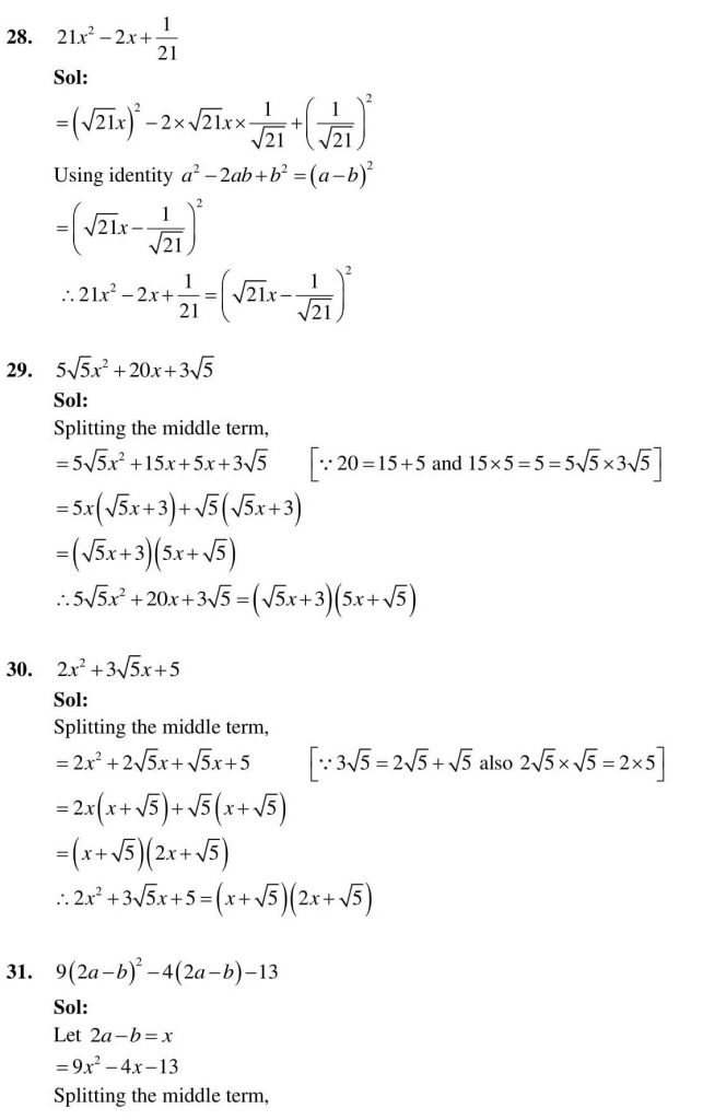 NCERT Solutions Class 9 Mathematics RD Sharma Factorisation of Algebraic Expressions