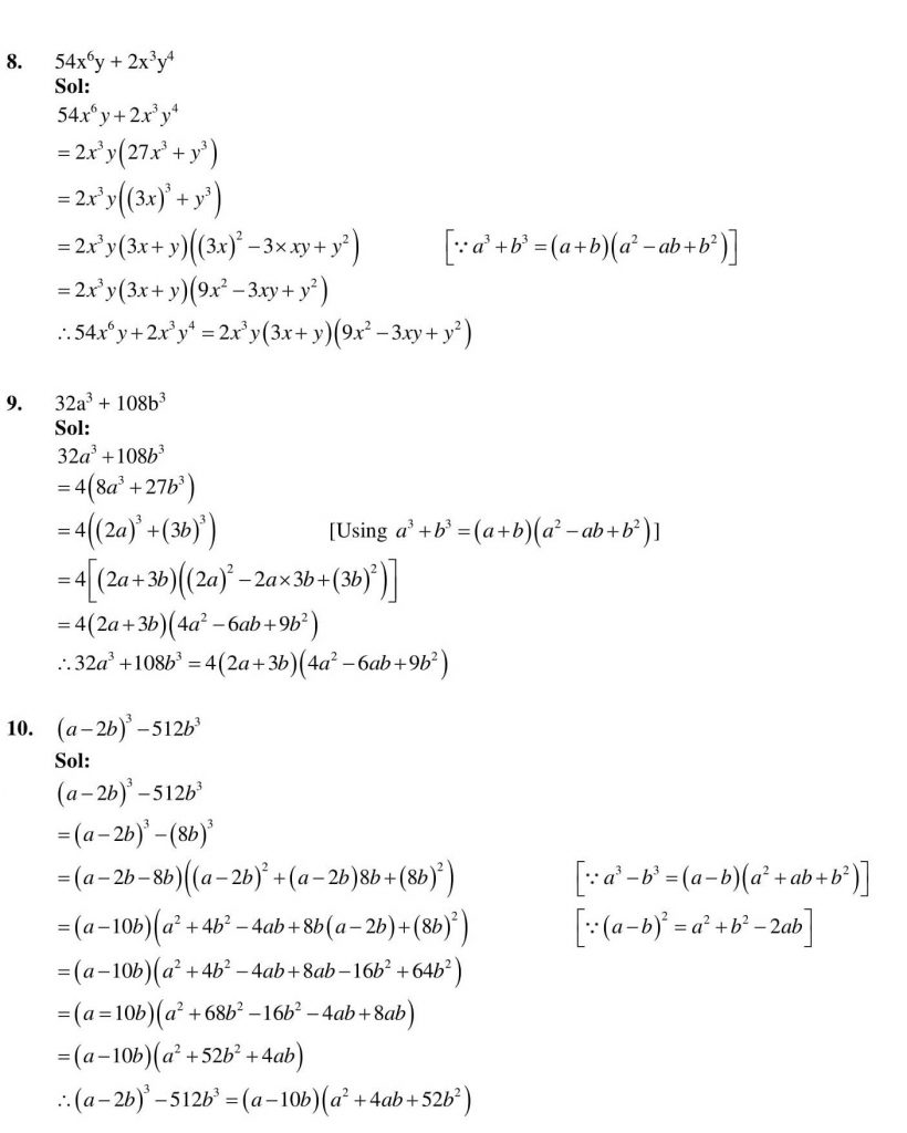 NCERT Solutions Class 9 Mathematics RD Sharma Factorisation of Algebraic Expressions