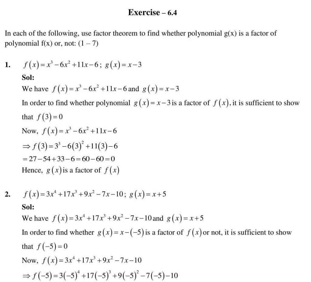 NCERT Solutions Class 9 Mathematics RD Sharma Factorisation of Polynomials