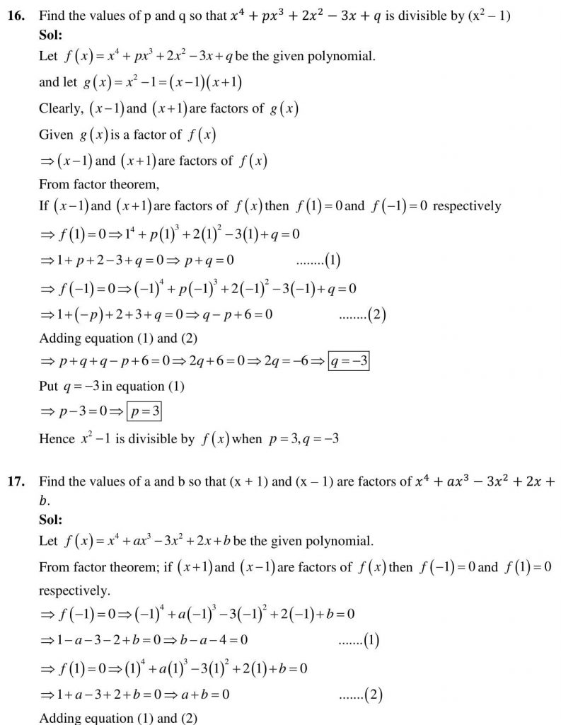 NCERT Solutions Class 9 Mathematics RD Sharma Factorisation of Polynomials