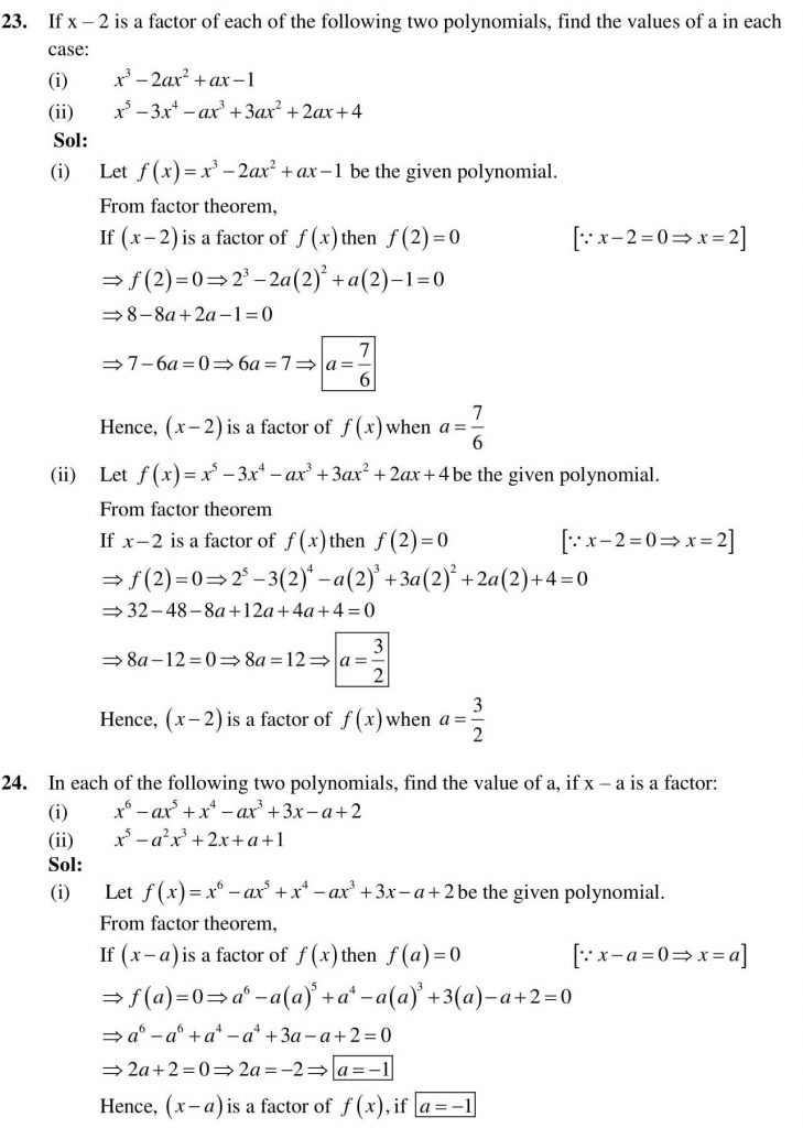 NCERT Solutions Class 9 Mathematics RD Sharma Factorisation of Polynomials