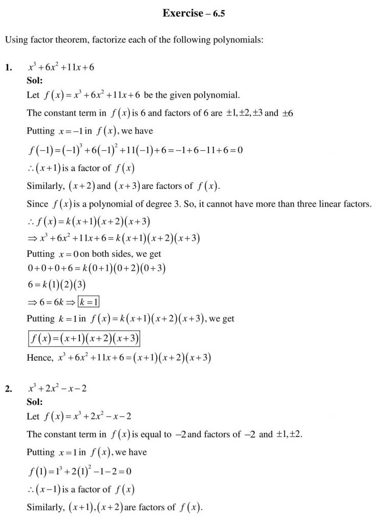 NCERT Solutions Class 9 Mathematics RD Sharma Factorisation of Polynomials