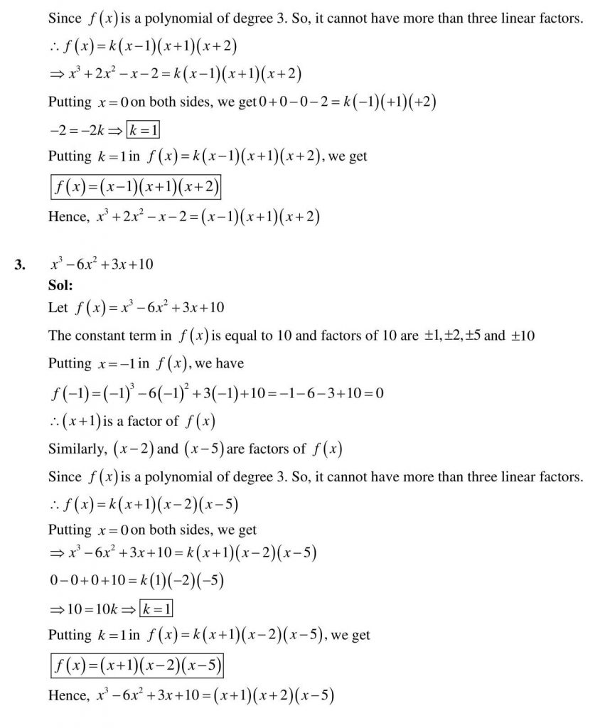 NCERT Solutions Class 9 Mathematics RD Sharma Factorisation of Polynomials