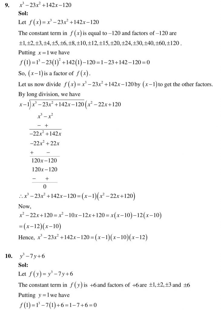 NCERT Solutions Class 9 Mathematics RD Sharma Factorisation of Polynomials