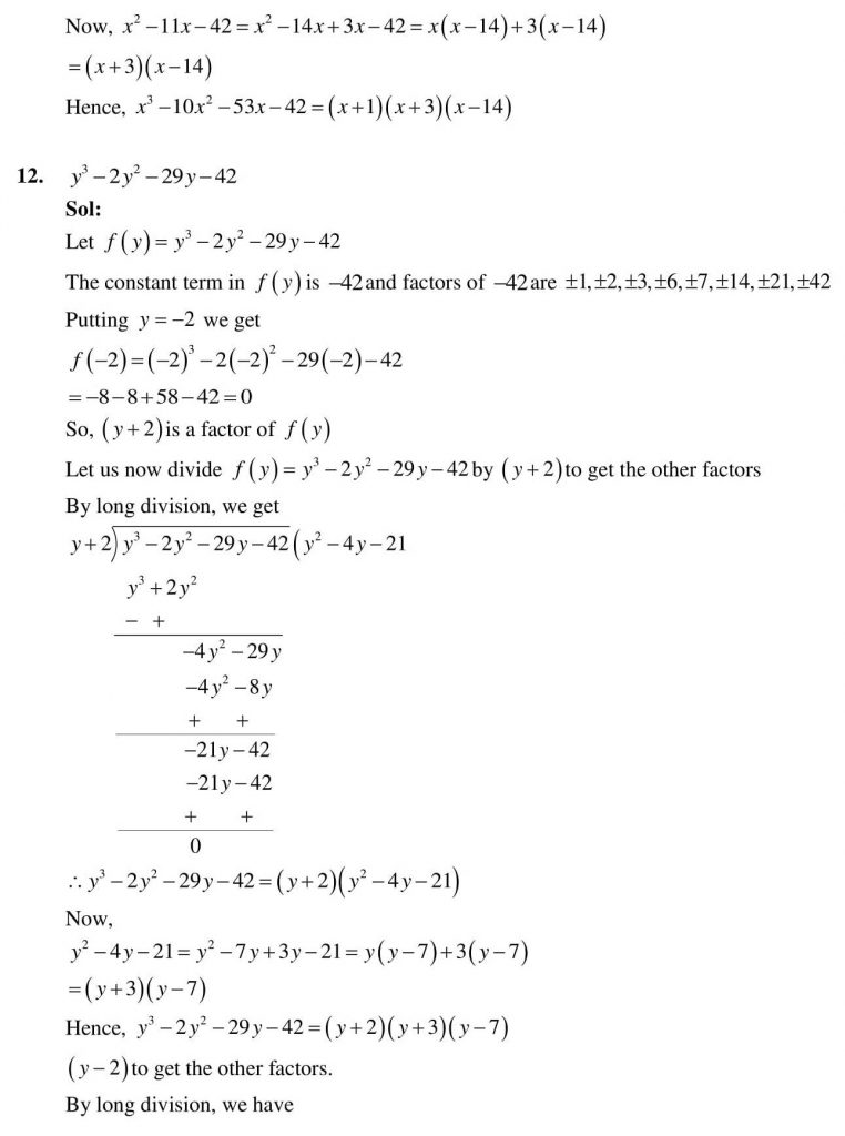 NCERT Solutions Class 9 Mathematics RD Sharma Factorisation of Polynomials