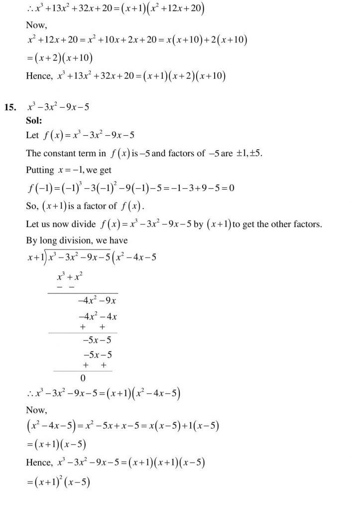 NCERT Solutions Class 9 Mathematics RD Sharma Factorisation of Polynomials