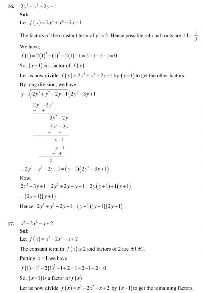 NCERT Solutions Class 9 Mathematics RD Sharma Factorisation of Polynomials