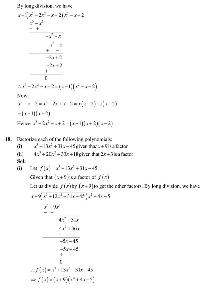 NCERT Solutions Class 9 Mathematics RD Sharma Factorisation of Polynomials