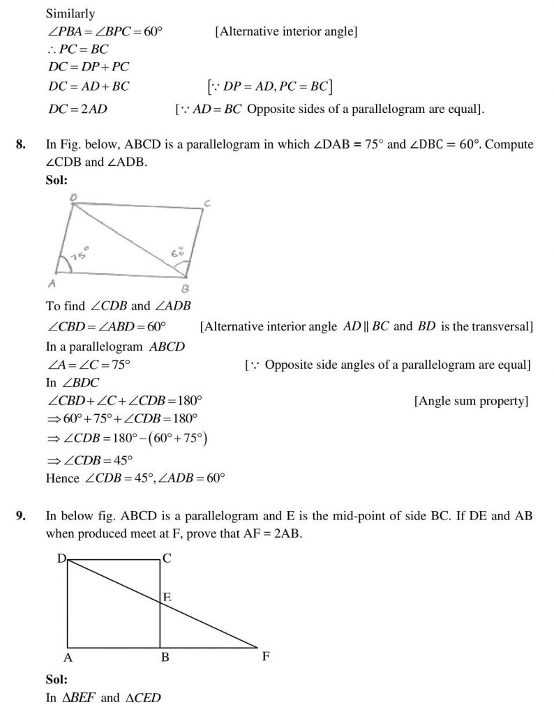 NCERT Solutions Class 9 Mathematics RD Sharma Areas of Parallelograms and Triangles