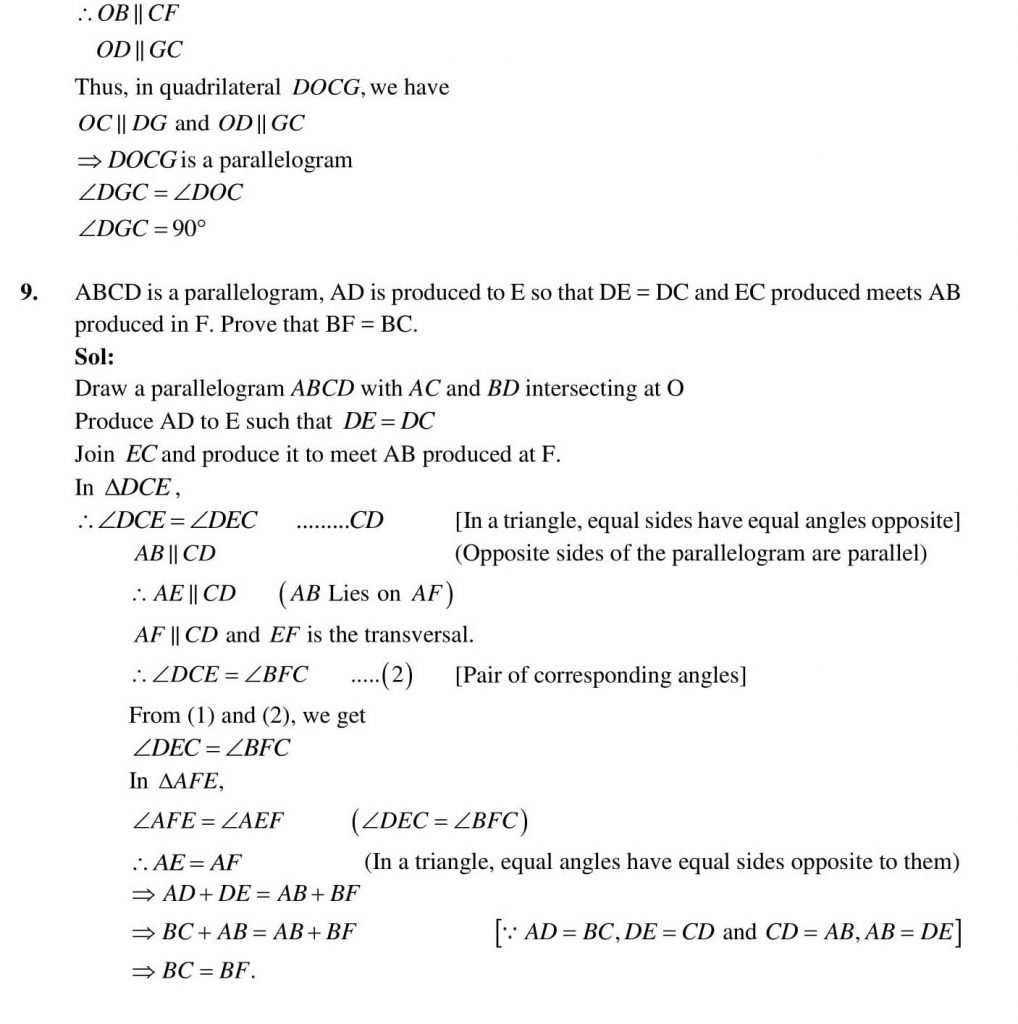 NCERT Solutions Class 9 Mathematics RD Sharma Areas of Parallelograms and Triangles