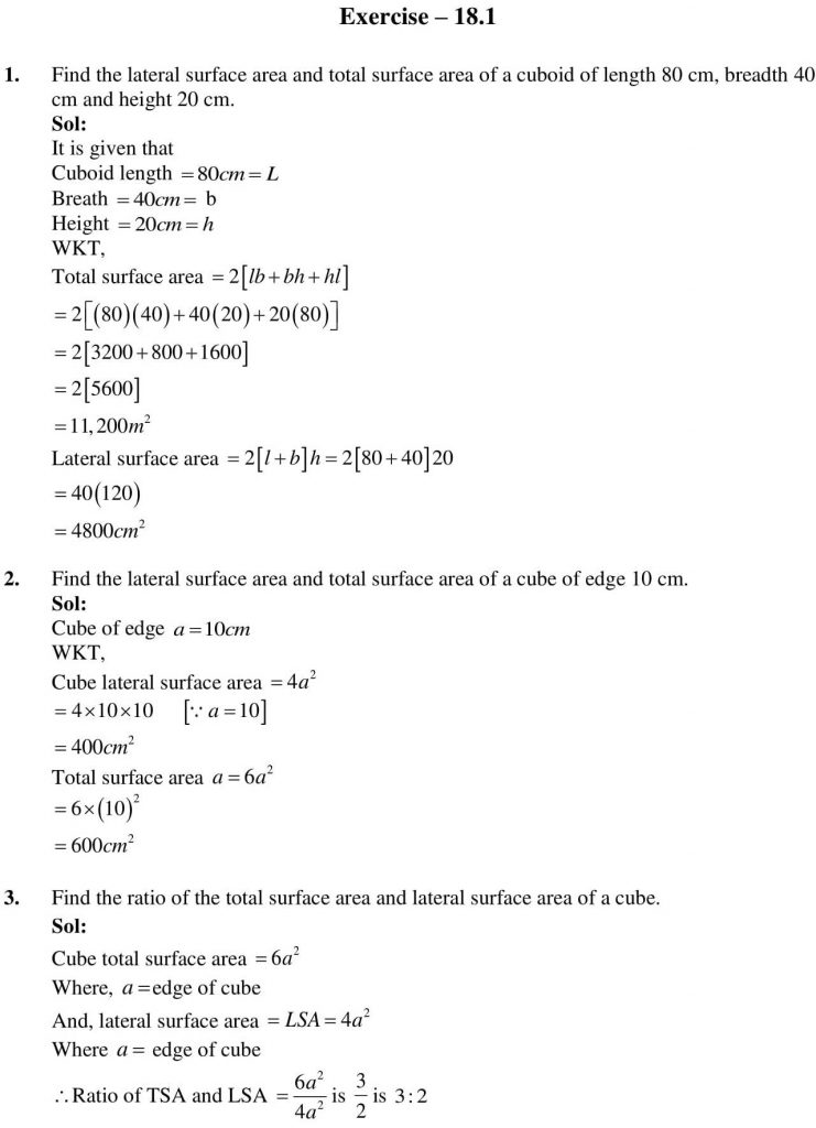 NCERT Solutions Class 9 Mathematics RD Sharma Surface Areas and Volume of a Cuboid and Cube